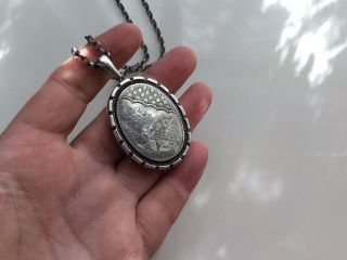 Antique Victorian Silver Locket Pendant & Chain
