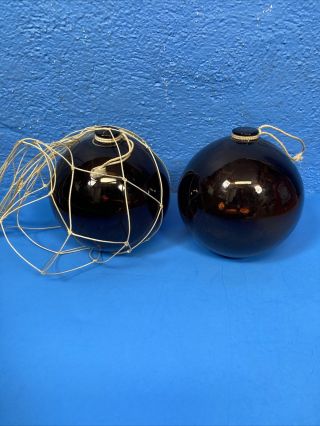 2 Vintage 61/2”japanese Brown Blown Glass Fishing Float Ball