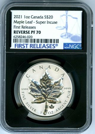 2021 $20 Canada 1 Oz Silver Incuse Maple Leaf Ngc Pf70 Reverse Proof Fs
