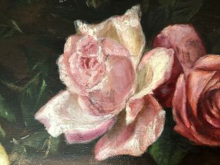 Three Roses Still life Antique Oil Painting on Board by B.  L. 3