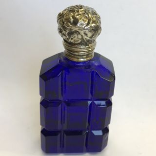 Fine Antique White Metal Bristol Blue Glass Scent Bottle Circa 1900