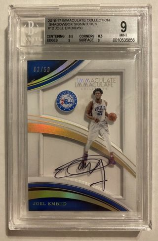 2016 - 17 Joel Embiid Immaculate Bgs 9 Autograph 10 /50 Auto,  76ers Graded