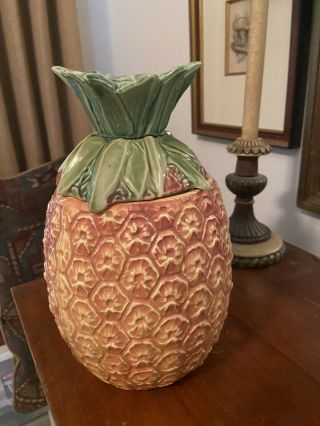 Vintage Mccoy Pineapple Cookie Jar Ceramic Pottery,  Leaf Lid Usa