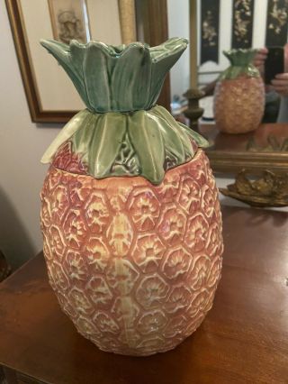 Vintage McCoy Pineapple Cookie Jar Ceramic Pottery,  Leaf Lid USA 2
