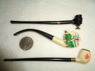 3 Vintage Chinese Asian Smoking Tobacco Pipes L@@k