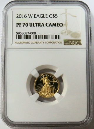 2016 W Gold $5 Proof American Eagle 1/10 Oz Coin Ngc Pf 70 Ultra Cameo