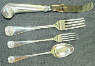 1 Williamsburg Shell Stieff Sterling 4 Piece Dinner Place Set Gorgeous Polished