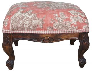 Vintage Country French Toile Upholstered Foot Rest Ottoman Stool Pouf Bench Seat
