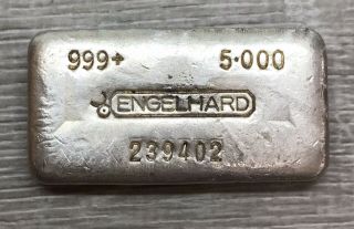 5.  000 Oz Rare Engelhard 999,  Fine Silver Poured Bar - Hard To Find (x902)