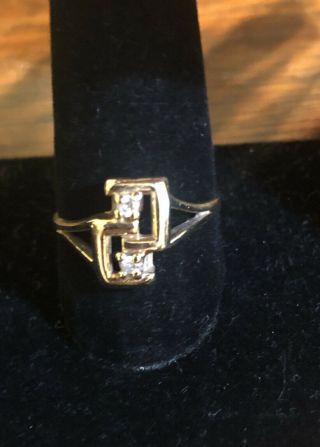 Modernist Vintage 14 Kt Yellow Gold Diamond Ring Size 9
