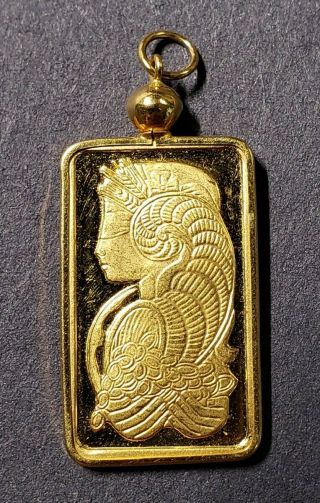 Pamp Suisse Lady Fortuna 5 Gram 9999 Fine Gold Bar Set In 14k Gold Pendant