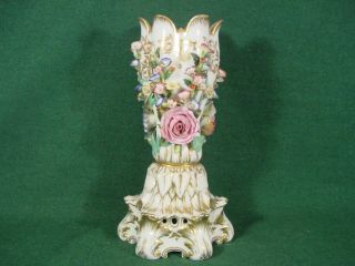 Jacob Petit French Antique Porcelain Vase Marked Encrusted Flowers Attached 19th
