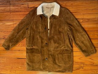 Vintage Mens Paul Stuart Suede Sherpa Lining Coat Jacket Xl Made In Italy