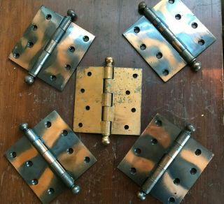 5 Vintage 4.  5 " X 4.  5” Stanley Sweetheart Canonball Door Hinges Japanned Copper