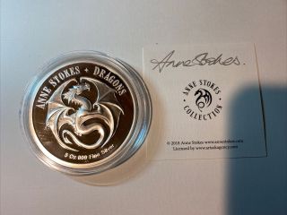 Anne Stokes Water Dragon 5 OZ.  999 Silver Coin Proof 6 SIGNED By Anne Stokes 6
