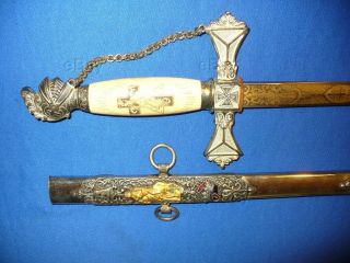 Antique Knights Templar Sword & Scabbard Fraternal Henderson Ames Masonic Lodge