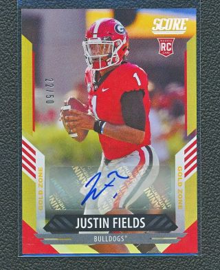 2021 Score Justin Fields Rookies Signatures Gold Zone Auto Rc 22/50 Bulldogs 9g