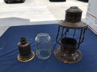 Antique PERKO Perkins Brass Marine Schooner Mast Ship Lantern/Lamp W/Orig Burner 2