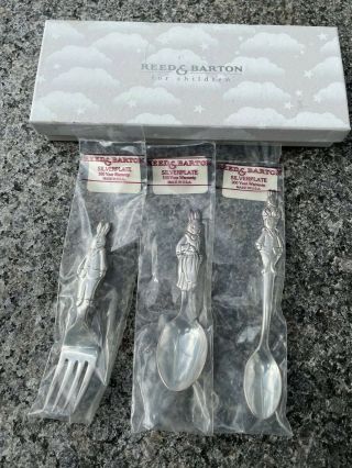 Reed & Barton Bunnykins (silverplate) Baby Infant 2 Spoons & Fork Usa