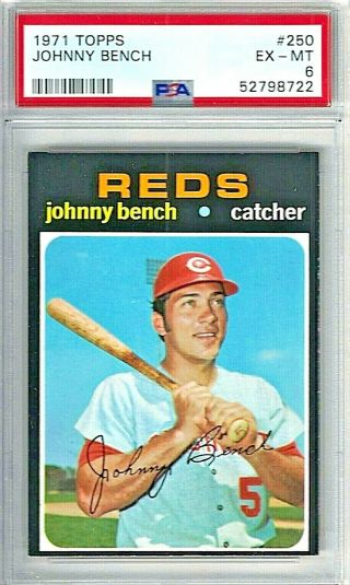 1971 Topps Baseball Card Of Reds Hofer Johnny Bench (250) Graded Psa 6 Ex -