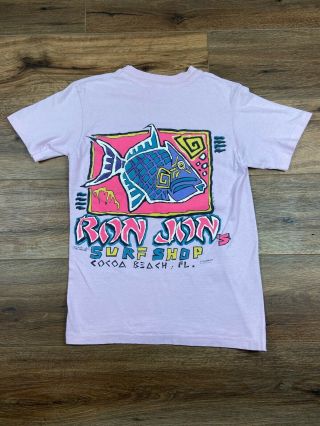 Vintage 1986 Ron Jon Surf Shop Puffy Print T Shirt Size Small Pink