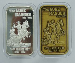 The Lone Ranger 50th Anniversary - 1 Oz.  Silver & Bronze Art Bars By Greathouse