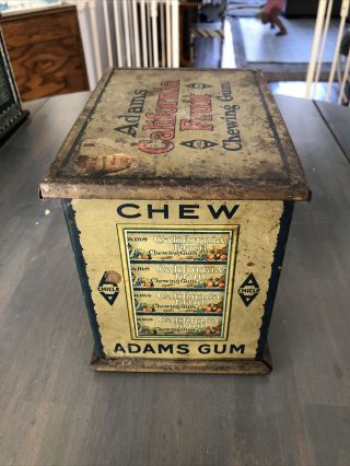 ANTIQUE ADAMS CALIFORNIA FRUIT CHEWING GUM STORE DISPLAY TIN AMERICAN CHICLE CO. 3