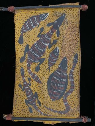 Aboriginal Bark Painting Mornington Island 1980s By Arnold Watt Thuganmu