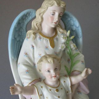 Best Antique C1900 14 " French Bisque Holy Water Font Winged Angel,  Child