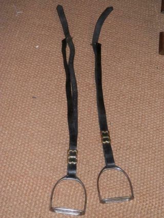 Antique Ww2 Cavalry Military Gents Ups Horse Stirrup Irons & Leathers