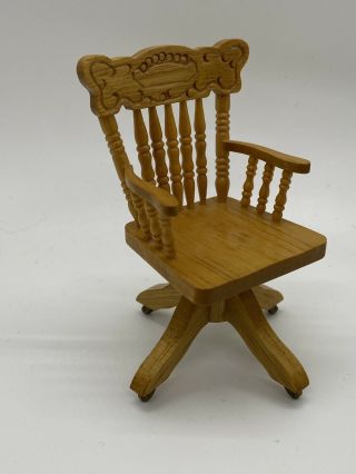 Vintage Dollhouse Miniature Armed Office Desk Chair,  Great Spindle Detail - 1:12