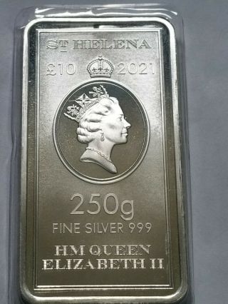 2021 St Helena East India Company £10 -.  999 Silver Bar.  250 gram. 2