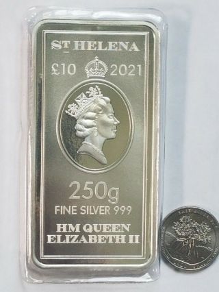 2021 St Helena East India Company £10 -.  999 Silver Bar.  250 gram. 3
