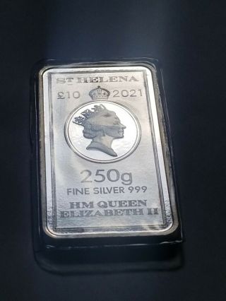 2021 St Helena East India Company £10 -.  999 Silver Bar.  250 gram. 5