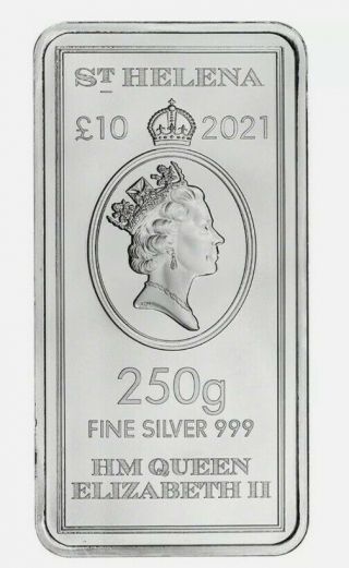 2021 St Helena East India Company £10 -.  999 Silver Bar.  250 gram. 6
