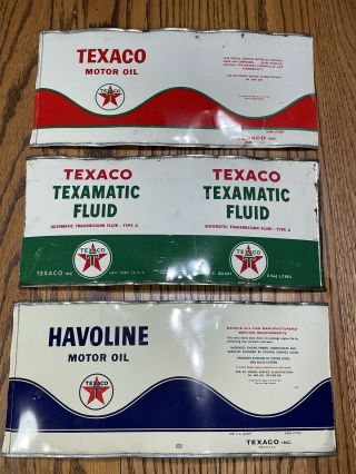 3 Antique Vintage Havoline Texaco Oil Can Metal One Quart Dated Sign Man Cave