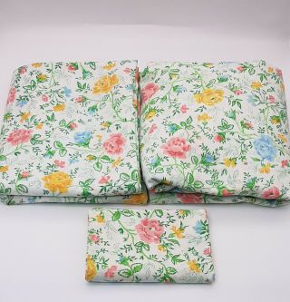 Vintage JC Penney Percale Full Size Fitted Flat Sheet & 1 Case Juliet Floral EUC 2