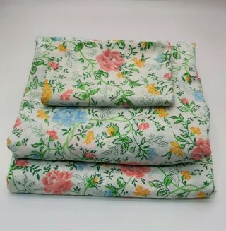 Vintage JC Penney Percale Full Size Fitted Flat Sheet & 1 Case Juliet Floral EUC 3