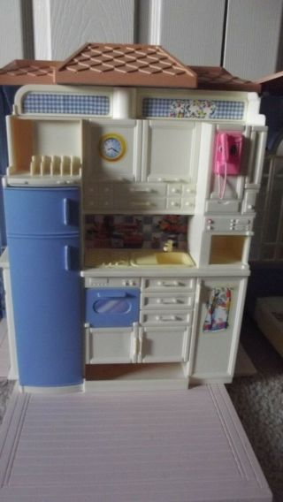 Vintage Mattel Barbie 1998 Fold Out Family Cottage Blue House Turning Rooms 3