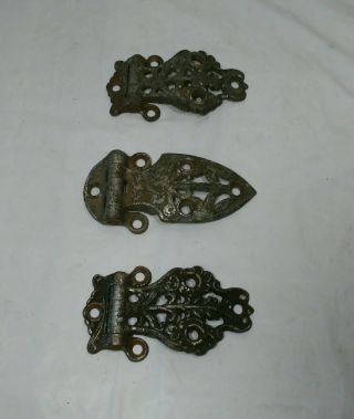 Antique Ornate Brass Bronze Set Of 3 Icebox Refrigerator Door Hinges