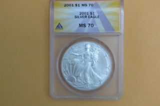 2001 $1 American Silver Eagle Dollar Anacs Ms70