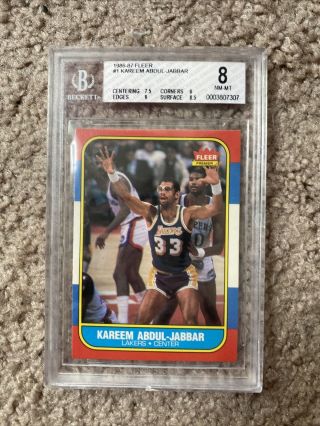 1986 Fleer Kareem Abdul Jabbar 1 Hof Bgs 8 Nmmt Edges 9 La Lakers