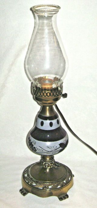 Antique Bohemian Czech Amethyst Cut Glass Hurricane Lamp