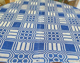 Antique Blue And White Hand Woven Jacquard Bedcover Coverlet Ww328