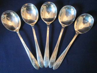 Set 5 Gumbo Soup Spoons Vintage Oneida Community Silverplate Queen Bess Ii