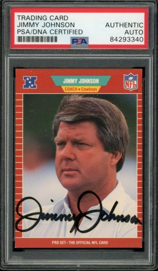 1989 Nfl Pro Set Jimmy Johnson Signed Card Psa Slab Autograph Cowboys