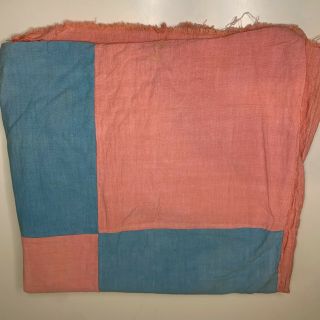 Vintage Quilt Topper Blanket Color Pink Blue Square Print Pink Backing Unfinish