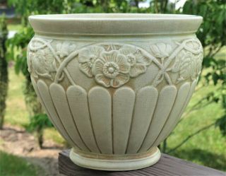 Lovely Antique Art Pottery Jardiniere Weller Clinton Ivory 9” Tall