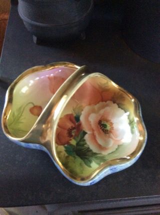 Antique Nippon Porcelain Dish,  Hand Painted Orange Poppies Gold Trim