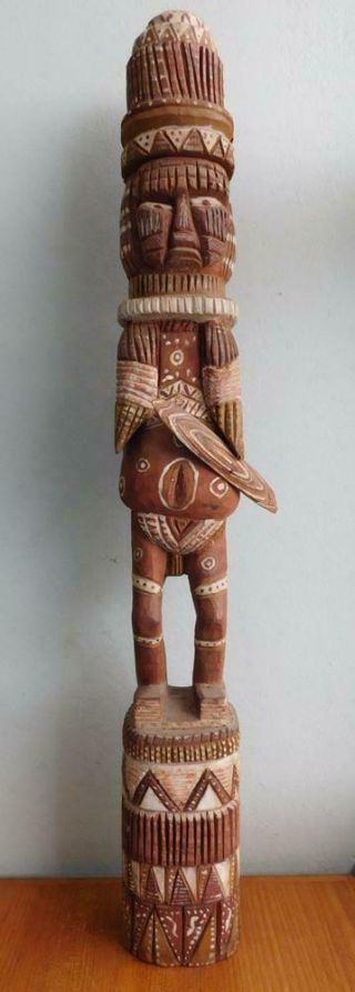 Rare North Australian Islands Melanesian Standing Totem Figure Carving Statue